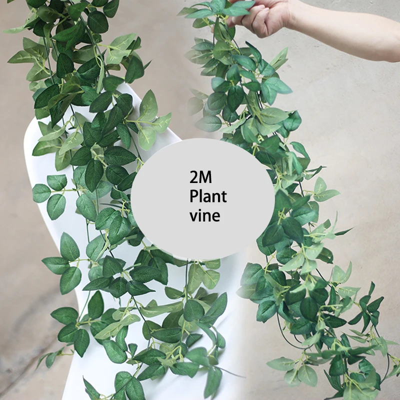 

10pcs Artificial Plant 2M Rose Leaf Vine For Home Decoration Pipe hanging plants DIY Garden Fence Wedding Party Fake Plant