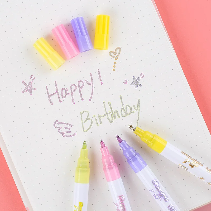 12 шт./компл. контур Маркеры цвета &quotметаллик&quot двойная линия Магия мерцающий