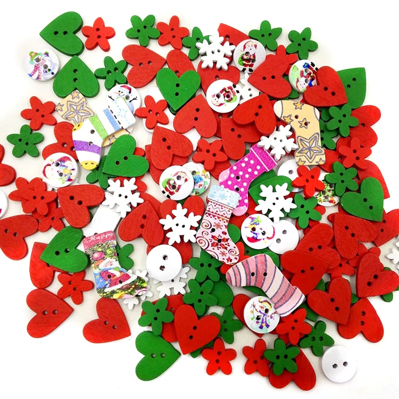 

100PCS 2 Holes Wood Buttons Sewing Scrapbooking Mixed Colors Christmas stocking
