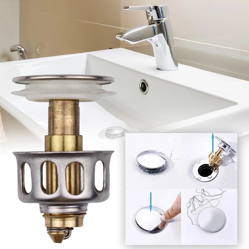 

Bounce Cover With Basket Shower Floor Basin Sink Pop Up Drain Bathroom Filter Plug Trap Hair Catcher Basin Faucet Accessories