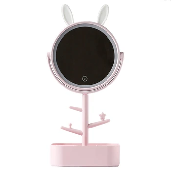 

Makeup Mirror Led With Light Desktop Rotating Mirror Magnifying Glass 4 Times Storage Ladies Makeup Lamp Abs With Storage Box