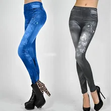 Модные леггинсы женские с принтом бесшовные хлопковые джинсы-как под брюки Печать тонкие обтягивающие леггинсы брюки Джеггинсы Леггинсы mujer W5