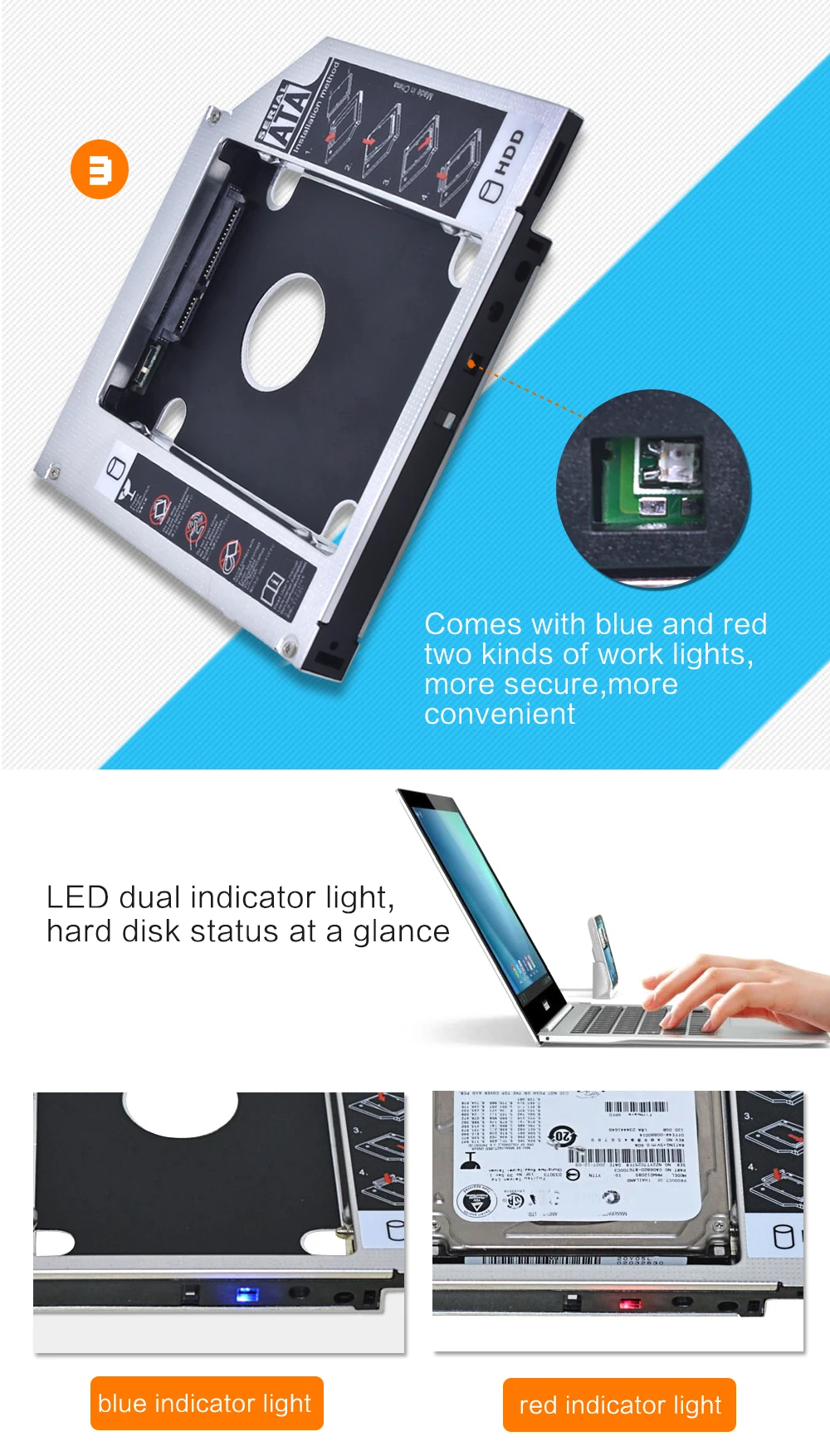 Tishric алюминиевый Универсальный 2-й Hdd Caddy 12,7 мм SATA 3,0 адаптер отсек жесткий диск Корпус для ноутбука DVD-ROM cd-rom Optibay