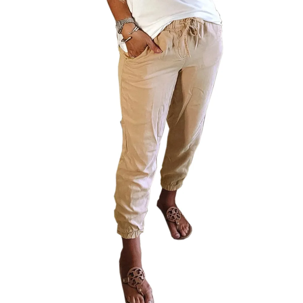 

2021 European and American Women's New Pocket Casual Pants Solid Color Elastic Waist Toe Pants Streetwear Women Plus Size Pants
