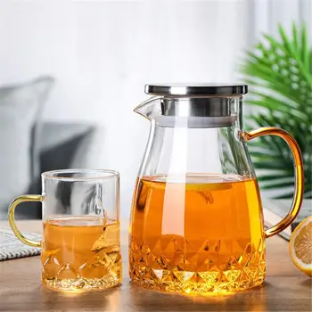 

1000ML Glass Water Pitcher Heat Resistant Water Jug And Glass Set Square Kettle Boiling For Tea Fruit Juice Home