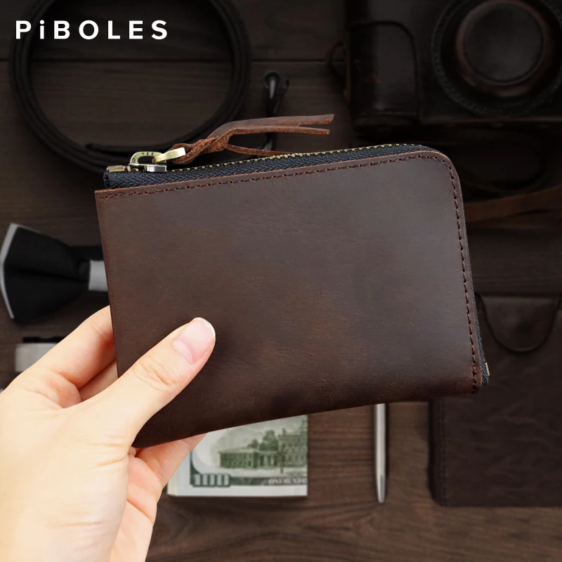 Handmade Genuine Leather Card Wallet Retro Credit Card Slot Coin Purse Portable Storage Driver License Holder Money Pocket