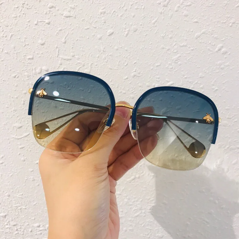 Ретро Квадратные Солнцезащитные очки Украшенные пчелами женские брендовые дизайнерские винтажные негабаритные градиентные солнцезащитные очки с оригинальной коробкой