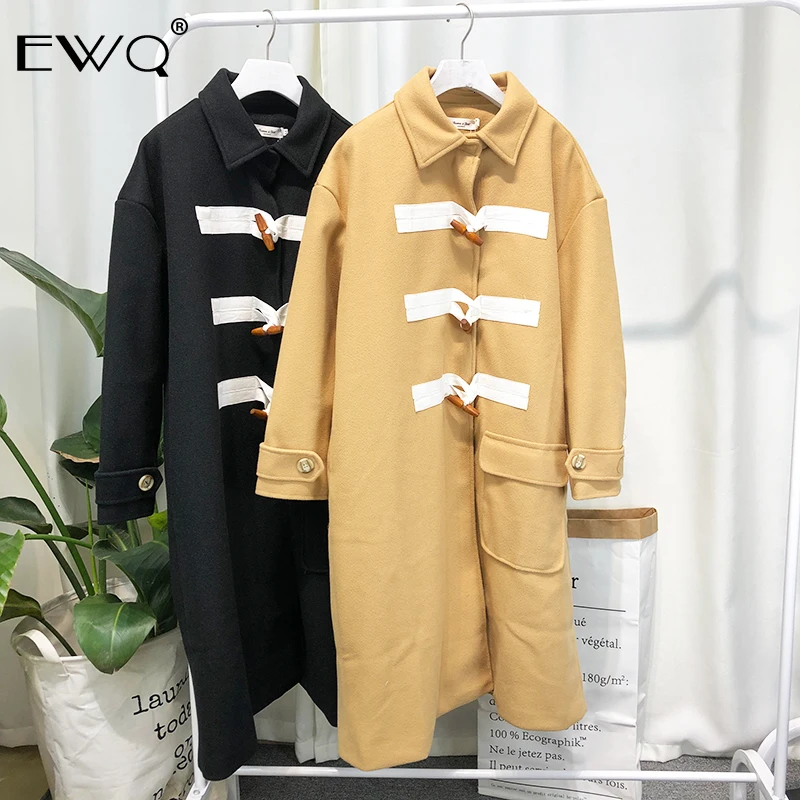 EWQ/ Новое модное осенне-зимнее пальто для мужчин с лацканами и роговой пряжкой, одноцветное однобортное шерстяное пальто Erkek mon для мужчин 9A455