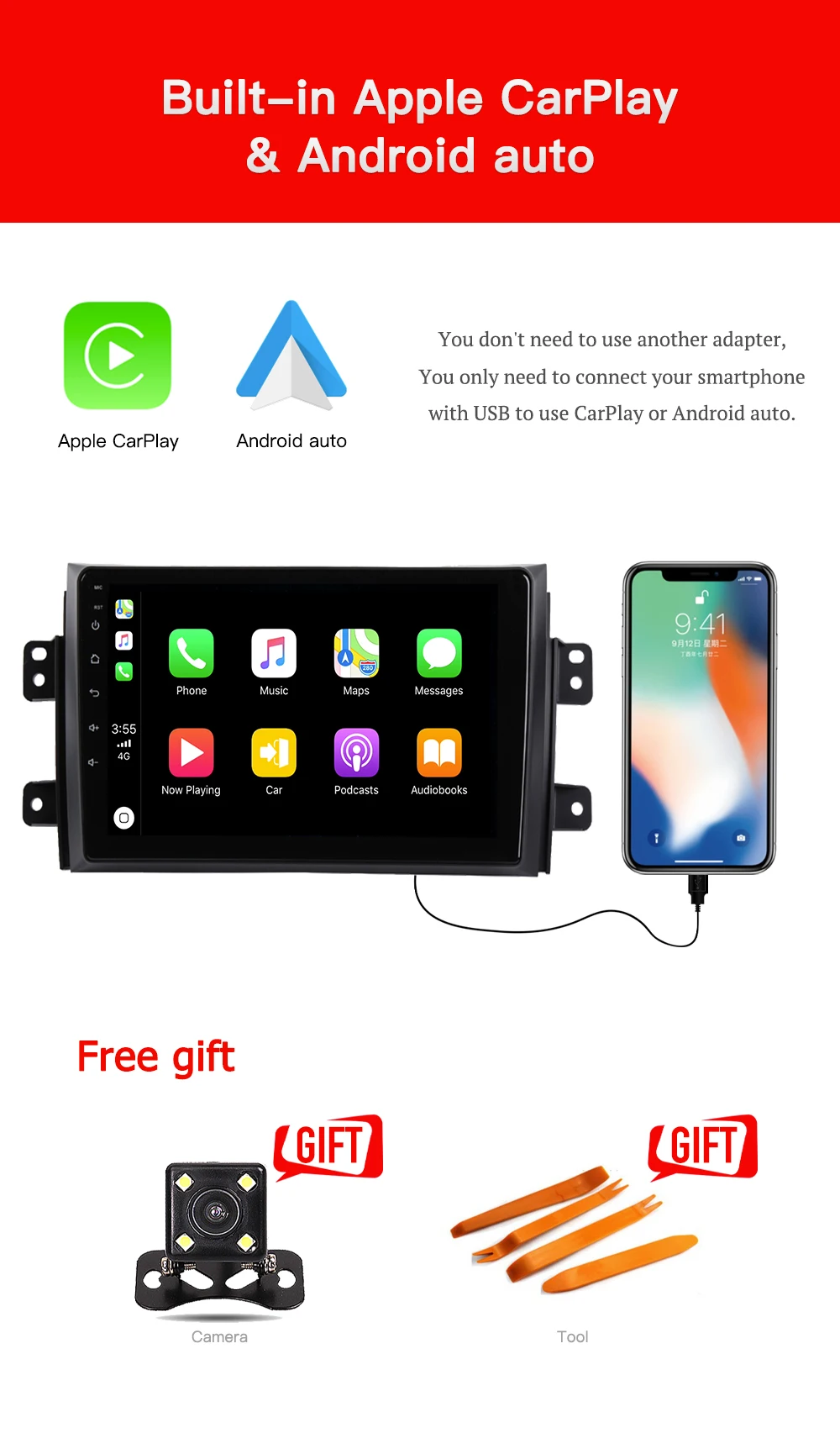 Andream Android 8,1 2+ 32G 10," Carplay Автомобильная Мультимедийная система для Suzuki SX4 2006- навигация gps головное устройство радио