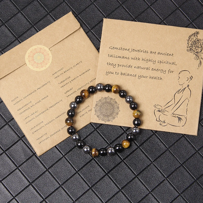 Men Bracelets Natural Tiger Eye Stone Bracelets Polished Onyx Beads Bracelet Homme Hematite