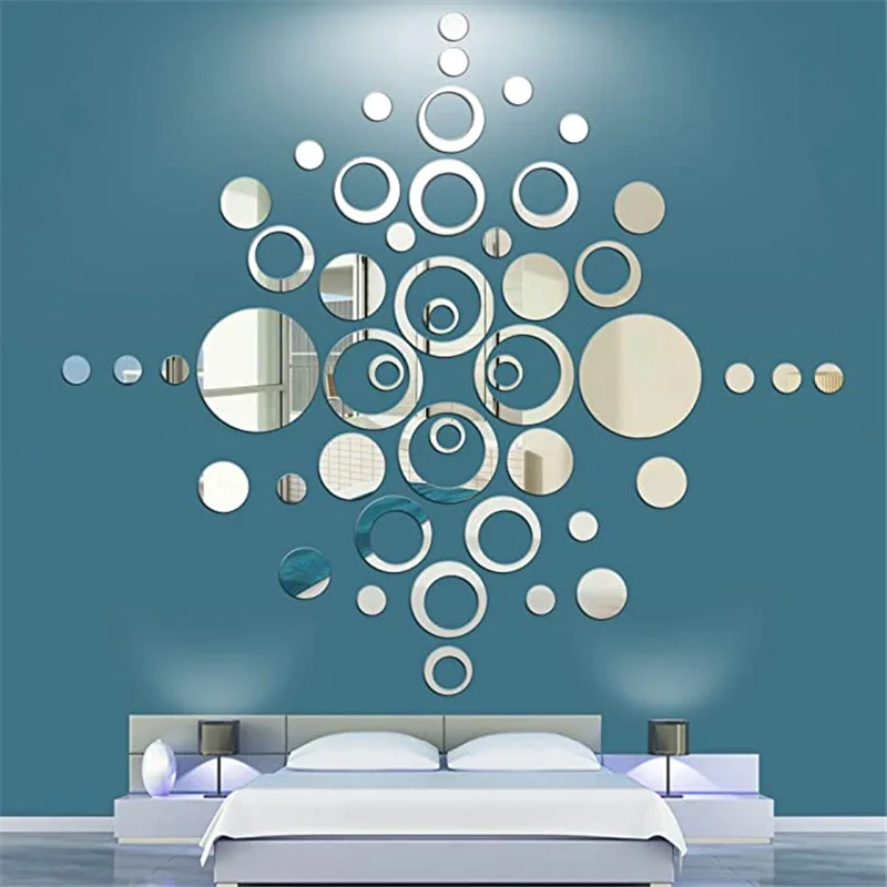 24/10PCS 3D Mirror Wall Sticker Round Love Acrylic Wall Sticker TV Background Living Room Home Bathroom Decoration Stickers