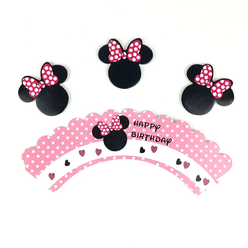 24pcs Baby Shower Kids Favors Minnie Mickey Mouse Decoration Cake Cupcake Paper Wrappers Toppers Happy Birthday Party Supplies