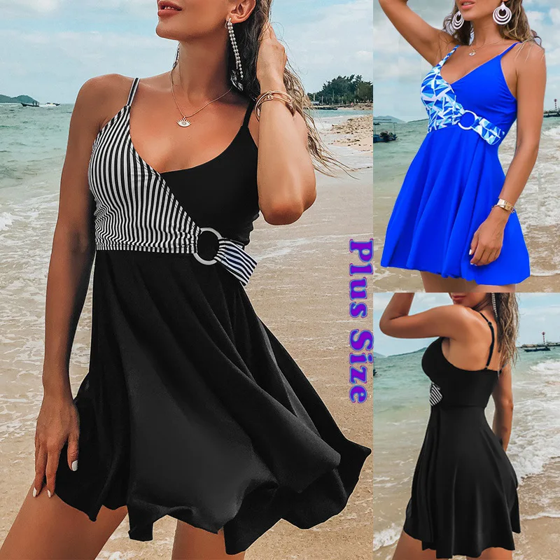 

Women's Swimsuit 2021 Summer Printed Beach Skirt Outdoor Party Dress Large Size Loose Split Swimsuit