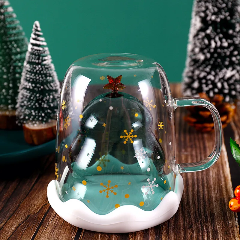 300 мл, Рождественская елка, чашка с двойными стенками, стеклянная чашка с силиконовой крышкой, чайный стакан, сок, эспрессо, кофейная чашка, рождественский подарок, бокал для вина