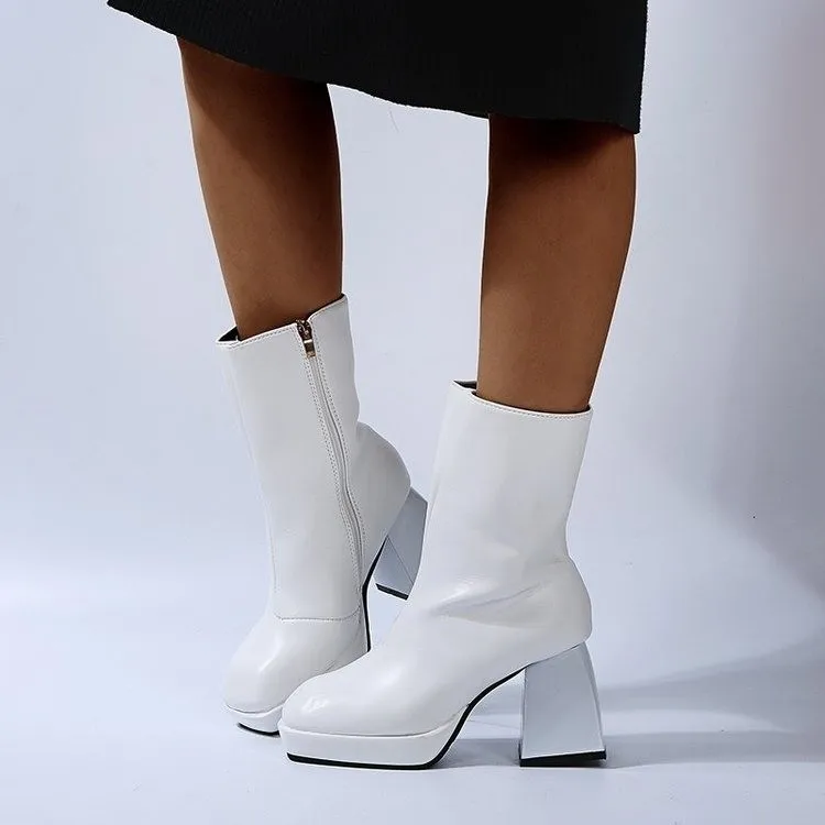 2021 mujeres tobillo Botas Chunky tacones mujeres Zapatos de otoño Zapatos de cremallera Chelsea Botas plataforma Mujer Zapatos grandes de talla grande
