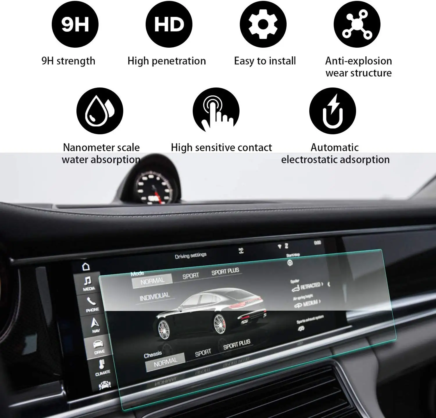 

For Porsche Panamera 2017 2018 12.3Inch Screen Protector Touch Sensitive Explosion-Proof Scratch Tempered Glass