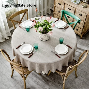 

Table Cover Round Wedding Party Hotel Table Cloth Cotton Linen Nordic Solid Tablecloths Home Decor Grey Coffee Blue