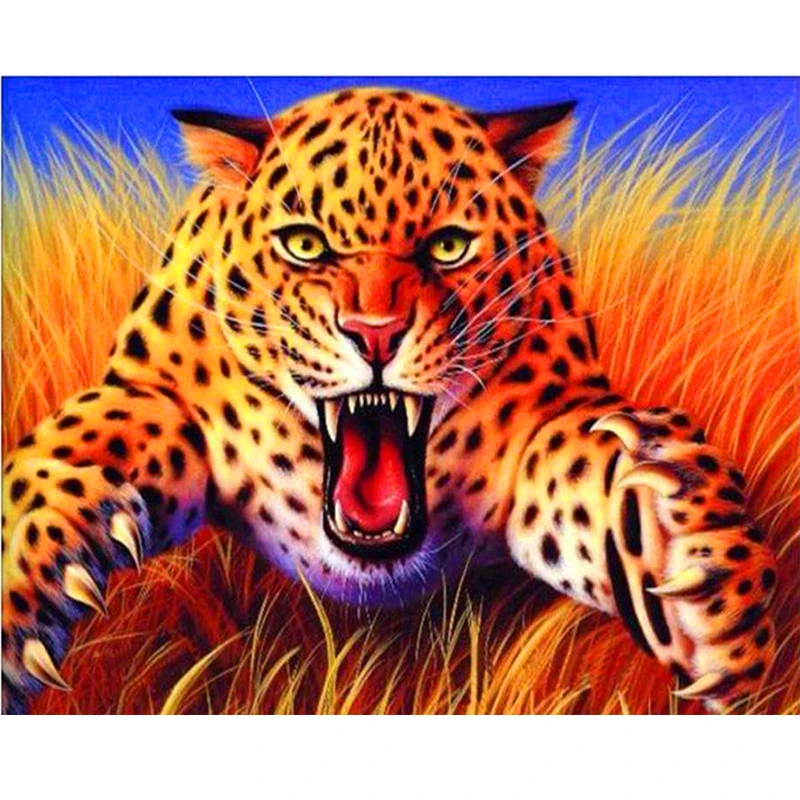 

Angry Leopard Animal DIY Digital Numbers Painting Modern Wall Art Canvas Painting Unique Gift Home Decor 40x50cm