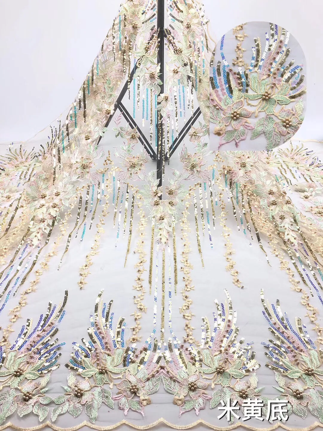 

NEW High Quality 2019 Tulle Beaded French Nigerian Lace Fabrics Pearls Embroidered Guipure African 3d Lace Fabric DYS214