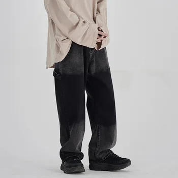 

Male Vintage Fashion Streetwear Hip Hop Jeans Trousers Men Loose Casual Gradient Washed Straight Wide Leg Denim Pant