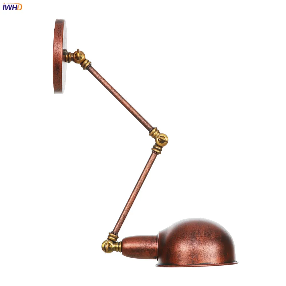 IWHD Antique Rustic Vintage Wall Lamp Bedroom Stair Loft Industrial Decor Swing Long Arm Retro Wall Lights For Home Lighting