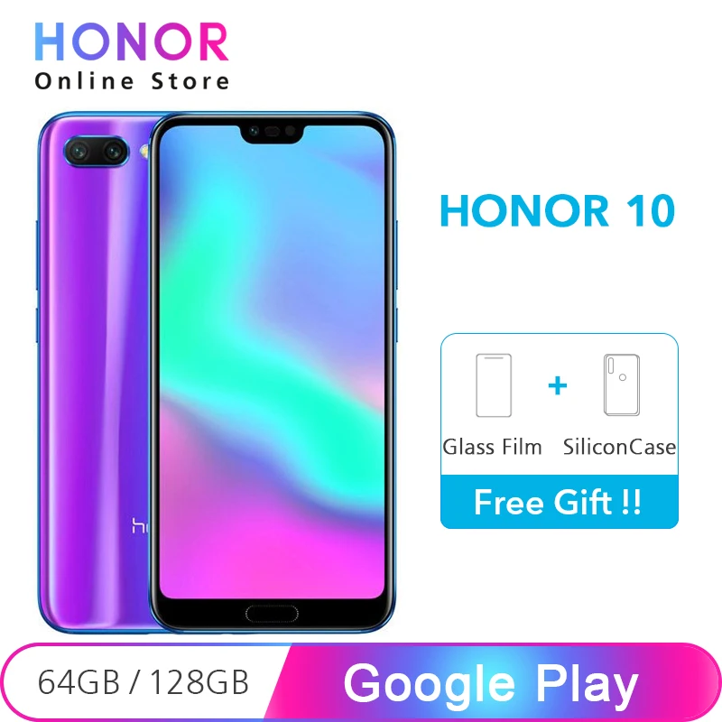 Google Play Honor 10 64 ГБ/128 ГБ NFC Смартфон Kirin 970 Octa Core 5 84 &quotполный экран 24 МП Двойная