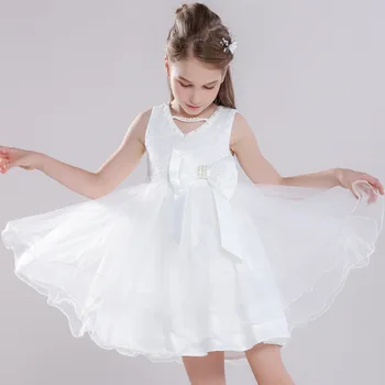 

Designer Lace Bow Girl Dresses 2020 Kids Wedding Party Nail bead V-neck Princess Dress For Dinner Party Girls Clothes