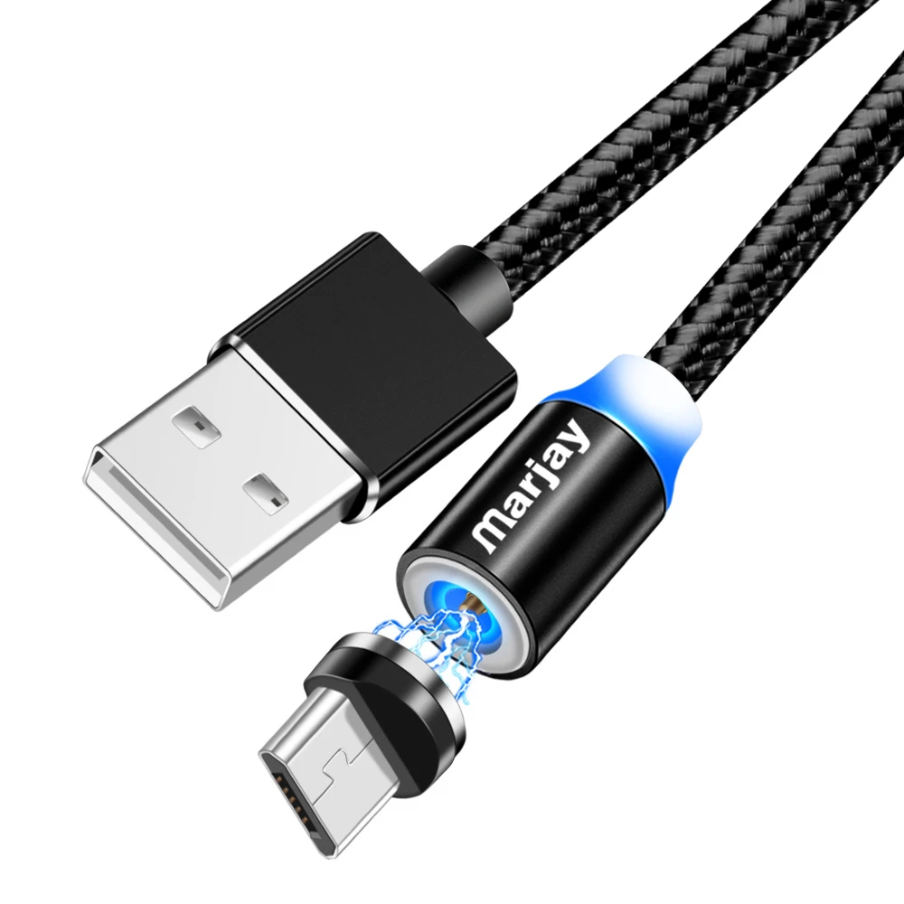 Black for Micro USB Магнитный кабель Marjay type-C для samsung A50, быстрая зарядка, Micro USB кабель для Xiaomi, huawei, магнитное зарядное устройство, USB шнур для iPhone 7 - Цвет: Black for Micro USB