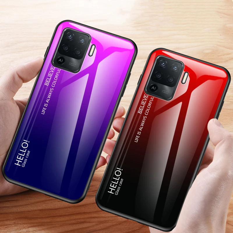 For Oppo Reno 5 Lite Case Gradient Color Tempered Glass Cover For Oppo Reno 5f Reno5 Lite Fundas Phone Case Covers Aliexpress