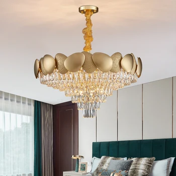 Online New Arrival Round Crystal Chandelier Lighting Living Room Fixtures Chandeliers Bedroom Modern Gold Dining Light Room