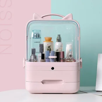 

Detachable Cosmetics Storage Box Detachable Makeup Box With Makeup Mirror Storage Finishing Box Skin Care Product Storage Box