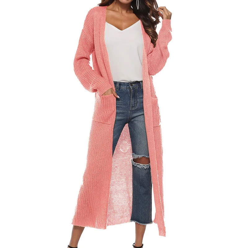 

European Women Spring Split Slim Cardigan Sweater Long Sleeve Loose Asymmetric Batwing Pocket Thicken Cardigan Women Sweaters