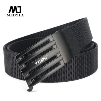

MEDYLA New Mens Tactical Belt Official Genuine Hard Metal Automatic Buckle Sports Belt Soft Real Nylon Military Nylon Belt