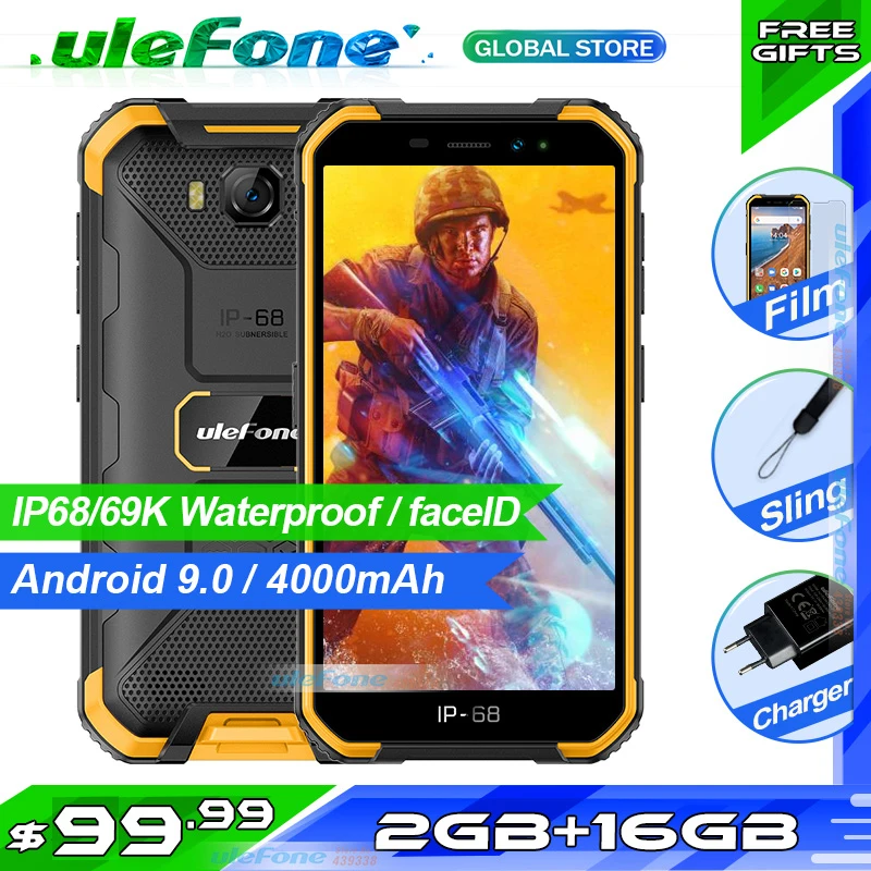 Ulefone Armor X6 IP68 водонепроницаемый смартфон MT6580 Восьмиядерный Android 9 разблокировка лица 2 ГБ 16 ГБ 4000 мАч 3G глобальная Версия Телефона