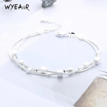 

WYEAIIR Square Multi-layer Stereoscopic Fresh Literary Brushed Ball 925 Sterling Silver Female Resizable Bracelets