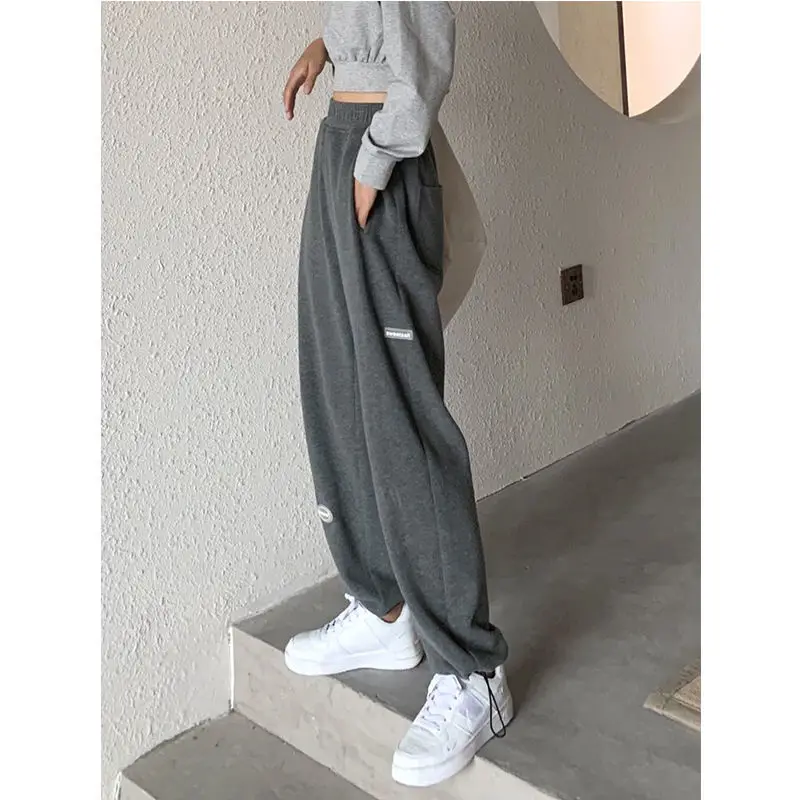 

HOUZHOU 2020 Autumn Sports Pants for Women Gray Sweatpants Woemn Korean Style Loose Joggers Women Pants Female High Waist