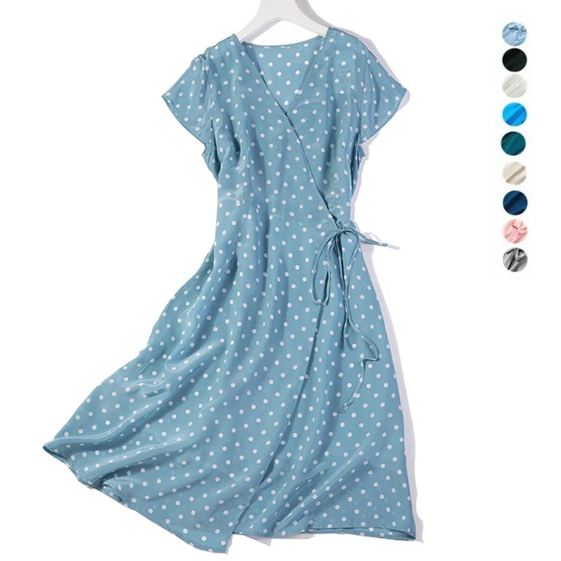 

Women's 100% Pure Silk Cap Sleeve Two Layers Printed Long Dress M L XL JN015