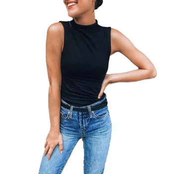 

2020 Spring Women Sleeveless Turtleneck Solid Casual Top T Shirt Plus Size Lady Simple Style Pure Color Shirt Underwear 4 Colors