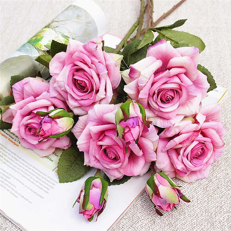 Европейский искусственный цветок 2 головы поддельные Eustoma Gradiflorus Lisianthus Рождество Свадьба Праздник декор дома