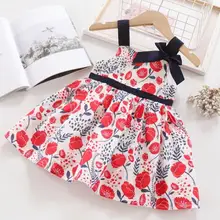 Летние хлопковые платья принцессы с бантом для девочек; милое детское платье; 5 шт./партия;