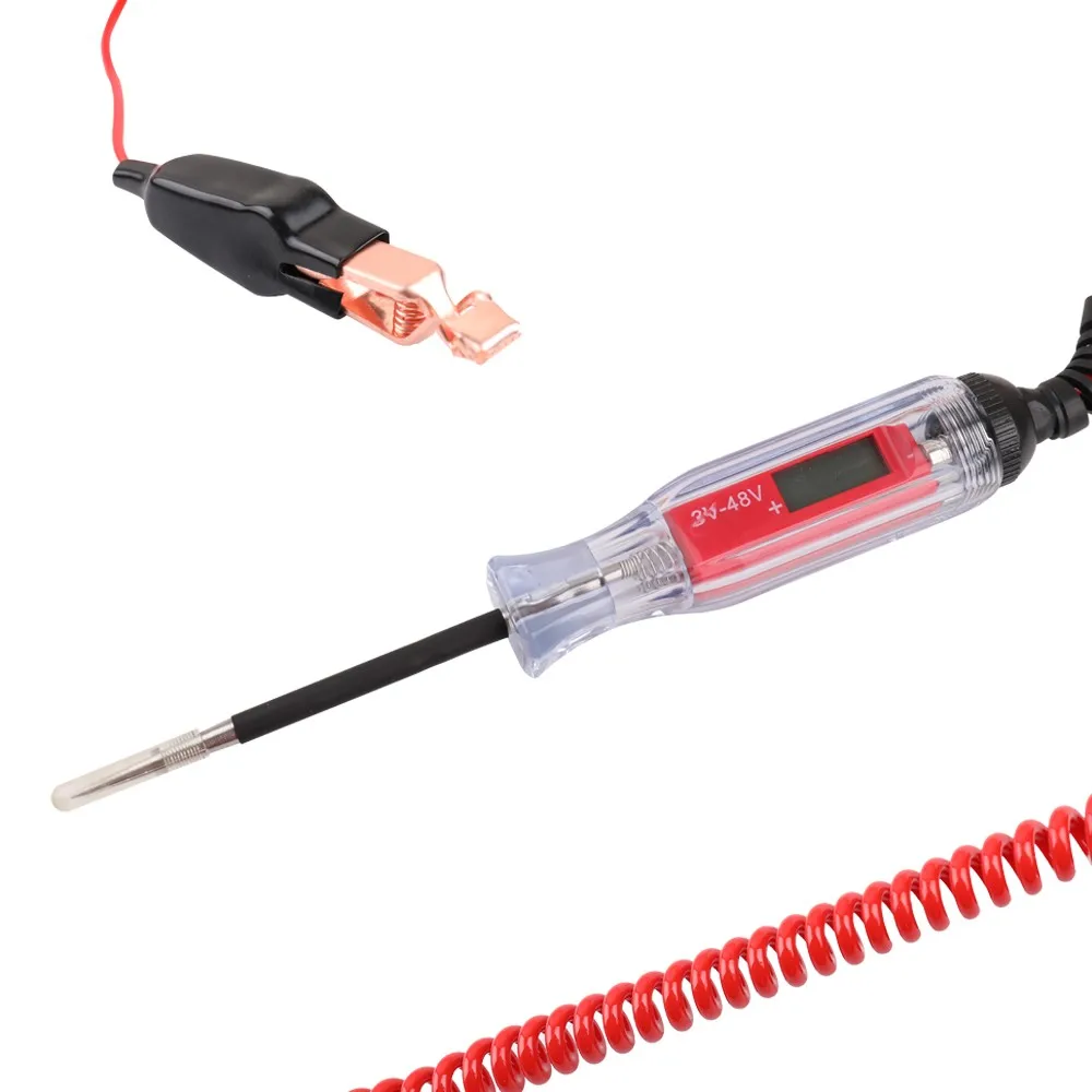 

Universal 3-48V LCD Digital Automotive Car Circuit Tester Auto Voltage Meter Power Probe Lamp Test Pen with Spring Cable