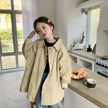 

WLG Kids Coat Boys Girls Spring Autumn Solid Khaki Long Style Outerwear Baby Casual All Match Clothes for 2-7 Years