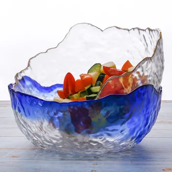 

Japanese Large Transparent Glass Bowl Irregular Phnom Penh Bowl Vegetable Fruit Food Container Table Decoration Home Tableware