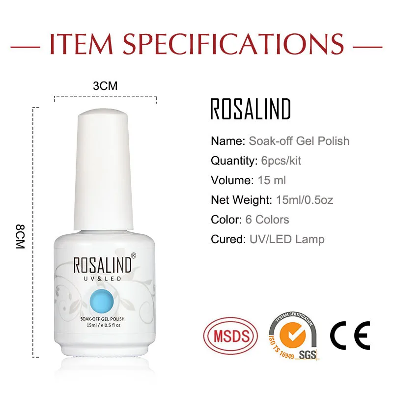 ROSALIND 6 шт./Маникюрный набор Гель лак для ногтей Vernis Полупостоянный УФ
