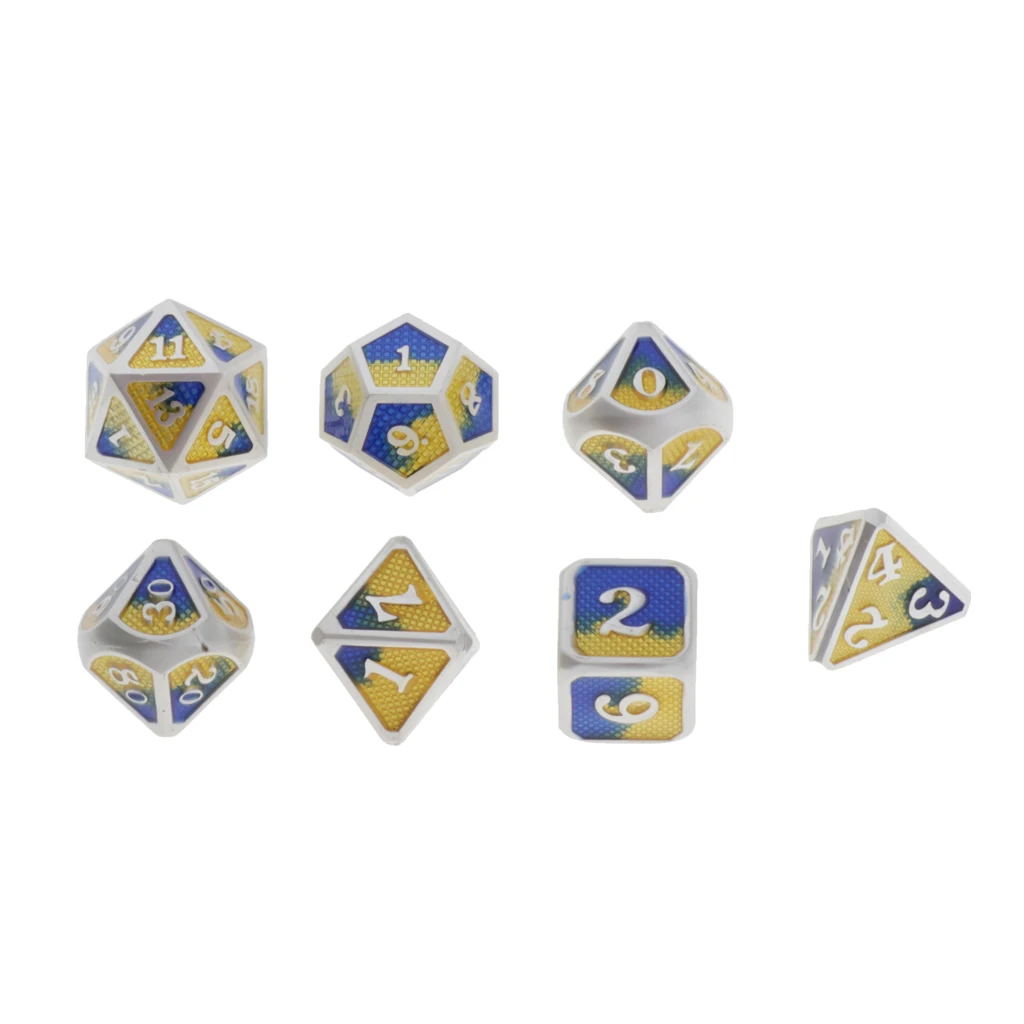 7pcs Embossed Metal Multi-sided Polyhedral Dice Set for Dungeons and Dragons Dice MTG DND RPG Table Games Board Game D20 D12 Set