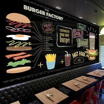 

Custom Mural Wallpaper 3D Hand Painted Fast Food Restaurant Snack Bar Cafe Background Wall Art Fresco Papel De Parede Paisagem