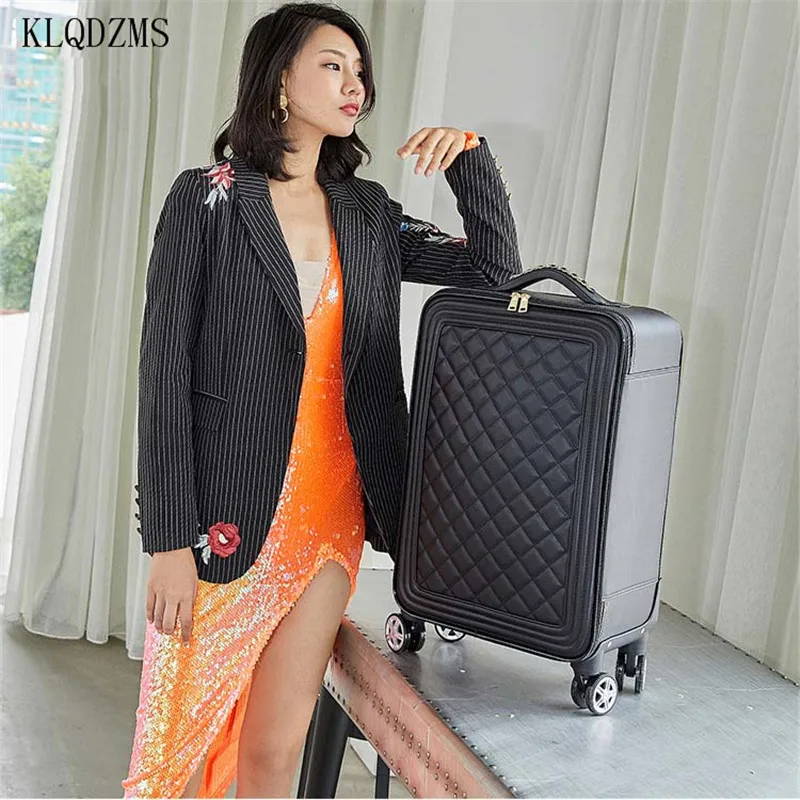 KLQDZMS 16&rsquo;&rsquo;18&rsquo;20&rsquo;&rsquo;24 Inch New Women's Luxury Rolling Luggage Set PVC Fashion Suitcase On Wheels PU Personalized Suitcase