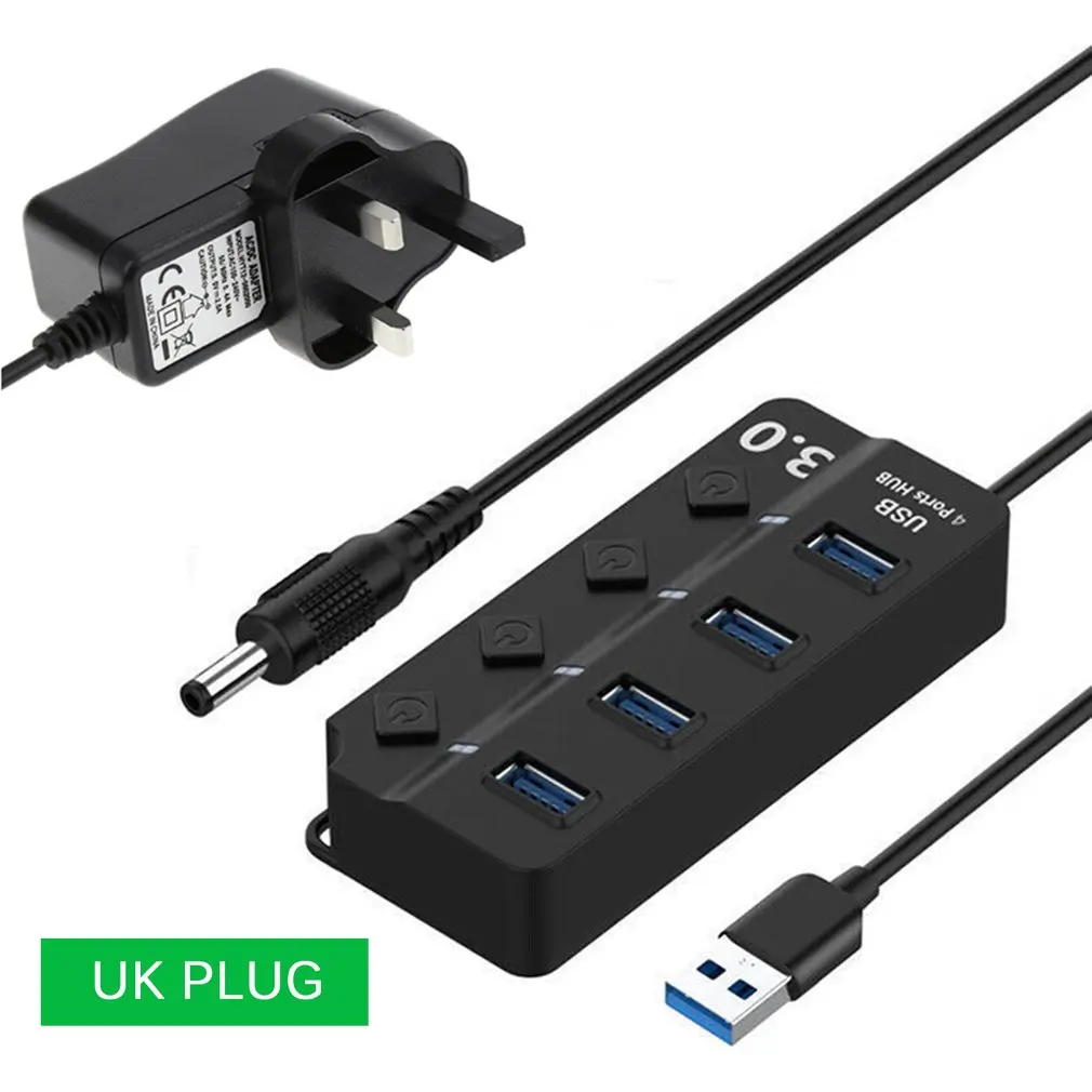 4 порта USB 3,0 концентратор 5 Гбит/с Высокая скорость включения выключения планшета передачи данных с кнопкой адаптера питания для ПК ноутбука