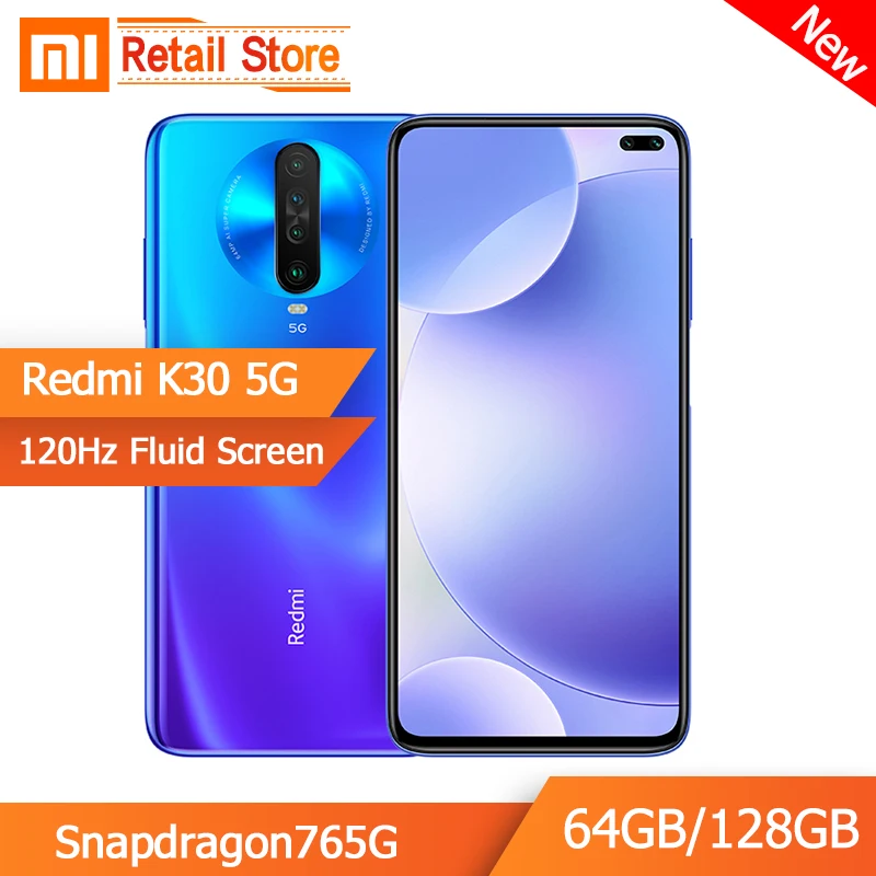 Xiaomi Redmi K30 5G 6 ГБ 64 ГБ 128 ГБ восьмиядерный смартфон Snapdragon 765G 6,67 дюйма 64 мп шесть камер 4500 мАч 30 Вт быстрое зарядное устройство для мобильного телефона