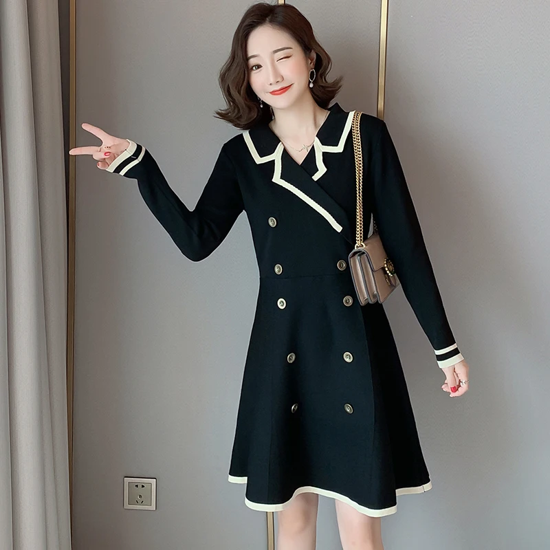 

Pregnant Women Autumn Lactation Knitted Dress Office Lady Elegant Breastfeeding Dress Preppy Style Postpartum Nursing Clothes